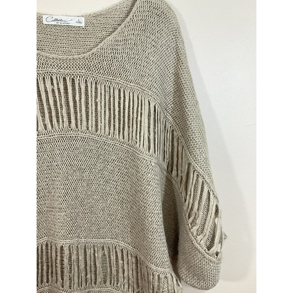 Euromoda Womens Distressed Sweater Size Large Tan Beige Slashed Dolman Sleeve - Picture 2 of 8